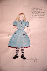 Alice in Wonderland & Through the Looking Glass costume sketch for Alice